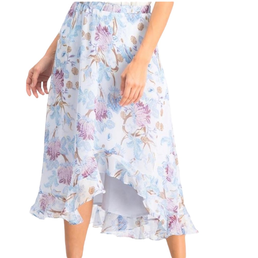 Vince Camuto Light Blue Floral High-Low Skirt